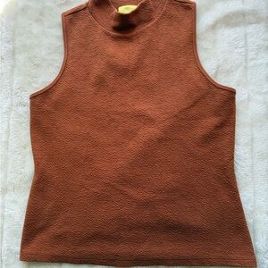 Anthropologie Brown Fitted Tank Top with Mandarin Collar